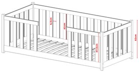 Kρεβάτι Montessori Junior με κάγκελα 47,5cm από μασίφ ξύλο Graphite  90×200cm