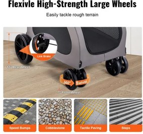 VEVOR Pet Stroller 4-Wheels Dog Stroller Carrier 160lbs Weight Capacity Portable