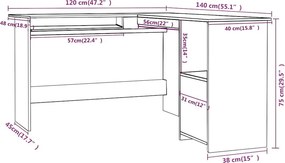 vidaXL Γραφείο Γωνιακό Sonoma Δρυς 120 x 140 x 75 εκ. από Επεξ. Ξύλο