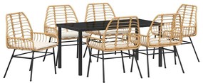 vidaXL Σέτ φαγητού για κήπο 7 pcs Καφέ συνθετικό ρατάν