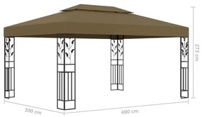 Κιόσκι με Διπλή Οροφή και Φωτάκια LED Taupe 3 x 4 μ. - Μπεζ-Γκρι