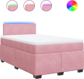 vidaXL Κρεβάτι Boxspring με Στρώμα Ροζ 120x190 εκ. Βελούδινο