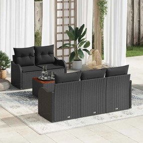 vidaXL 6 κομμάτι σετ καναπέ κήπου με μαξιλάρια μαύρο πολυραττάν ακακία