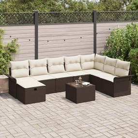 vidaXL Σετ Καναπέ Κήπου 9 pcs Καφέ και κρεμ 297.5 x 187.5 x 85 εκ