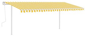 vidaXL Τέντα Συρόμενη Χειροκίνητη με Στύλους Κίτρινο / Λευκό 5 x 3 μ.