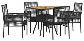 vidaXL σετ κήπου  5 τεμαχίων με μαξιλάρια, μαύρο πολυ-ρατάν