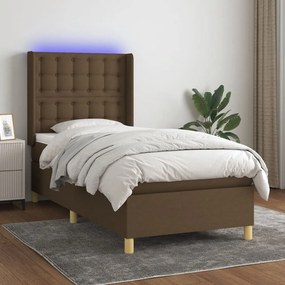 vidaXL Κρεβάτι Boxspring με Στρώμα &amp; LED Σκ.Καφέ 80x200 εκ. Υφασμάτινο