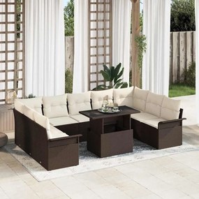 vidaXL Σετ Καναπέ Κήπου με μαξιλάρι 10 pcs Καφέ Πολυ ράταν