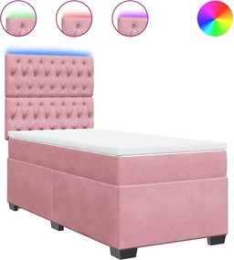 vidaXL Κρεβάτι Boxspring με Στρώμα Ροζ 80 x 200 εκ. Βελούδινο