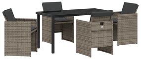 vidaXL 5 κομμάτια σετ τραπεζαρίας κήπου με μαξιλάρια Γκρι Πολυ ρατάν