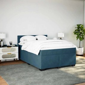 vidaXL Κρεβάτι Boxspring με Στρώμα Μπλε 140x190 εκ. Βελούδινο