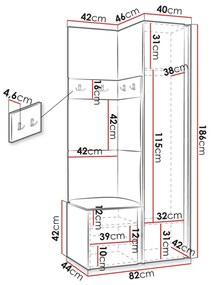 Σετ διαδρόμου Hartford 354, 186x82x44cm, 55 kg, Καθρέφτης, Κόκκινο, Γραφίτης, Πλαστικοποιημένη μοριοσανίδα, Ταπισερί, Τοίχου, Εντοιχισμένη