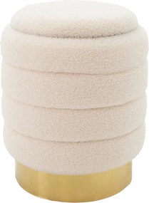 Σκαμπό-μπαούλο Dazzle pakoworld μπουκλέ cream-χρυσό Φ36x44εκ