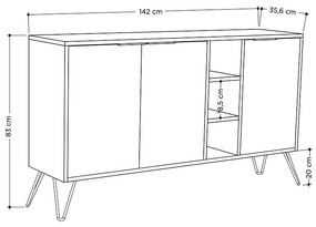 Μπουφές μελαμίνης Flynn Megapap χρώμα φυσικό οξιάς 142x35,6x83εκ.