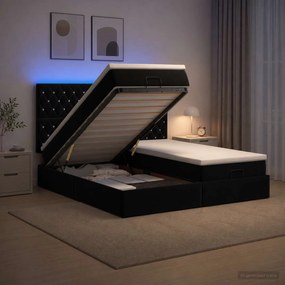 vidaXL Κρεβάτι Ottoman με Στρώμα και LED Μαύρο 200 x 200 cm Βελούδο