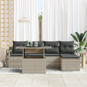 vidaXL Σετ καναπέ 6 τεμαχίων  με Μαξιλάρια Ανοιχτό Γκρι Poly Rattan