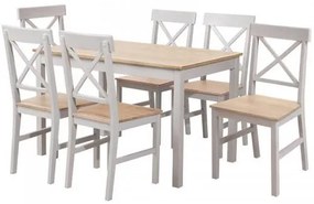 DAILY Set Τραπεζαρία Ξύλινη Σαλονιού - Κουζίνας: Τραπέζι + 6 Καρέκλες / Άσπρο - Φυσικό Ε784,2S