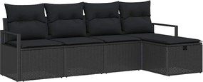 vidaXL Σετ Καναπέ Κήπου με μαξιλάρι 5 pcs Μαύρο Πολυ ράταν