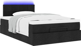 vidaXL Οθωμανικό κρεβάτι με στρώμα &amp; LEDs Μαύρο 120x200 cm Ύφασμα