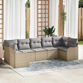 vidaXL Σετ Καναπέ Κήπου με μαξιλάρι 7 pcs Μπεζ Πολυ ράταν