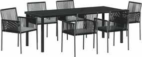 vidaXL Σέτ φαγητού για κήπο 7 pcs Μαύρο Ράτα PE