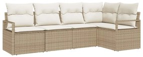 vidaXL Σετ Καναπέ Κήπου 5 pcs Μπεζ, Κρέμα Πολυ rattan, βαμμένο ατσάλι