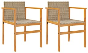 vidaXL Καρέκλες Κήπου 2 τεμ. Μπεζ Συνθ. Ρατάν/Μασίφ Ξύλο+Μαξιλάρια