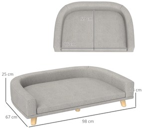 PawHut Καναπές Σκύλου για Μεγάλους Σκύλους έως 30 kg, Μαλακό Μαξιλάρι, Πόδια από Ξύλο Πεύκου, 98 x 67 x 25 εκ., Γκρι