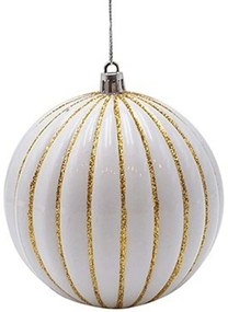 Χριστουγεννιάτικες Μπάλες Ανάγλυφες Ρίγες (Σετ 6Τμχ) 600-47943 10cm White-Gold