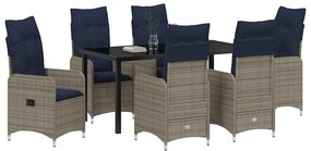 vidaXL Σέτ φαγητού για κήπο με μαξιλάρι 7 pcs Μαύρο Πολυ ράταν