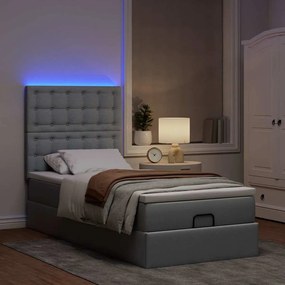 vidaXL Οθωμανικό κρεβάτι με στρώμα &amp; LEDs Ανοιχτό γκρι Ύφασμα
