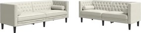 vidaXL Σετ Καναπέδων Chesterfield 2 Τεμαχίων με Βάσεις, Κρεμ Βελούδινο
