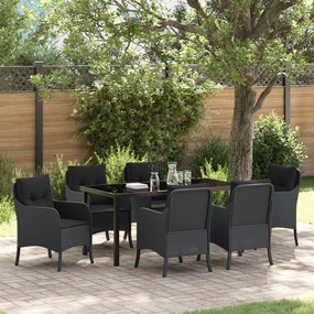 vidaXL Σέτ φαγητού για κήπο με μαξιλάρι 7 pcs Μαύρο Πολυ ράταν