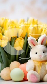 Intra Συλλεκτικό Ξύλινο Παζλ Plywood 4mm - Αρκουδάκι με κίτρινες τουλίπες και πασχαλινά αυγά Σε Ξύλινο Κουτί - Διαστάσεις: 10x10 cm – 25 κομμάτια