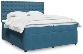 vidaXL Κρεβάτι Boxspring με Στρώμα Μπλε 200x200 εκ. Βελούδινο