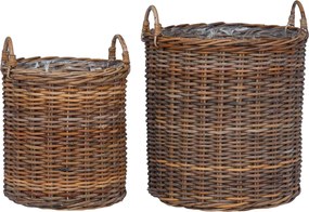 vidaXL Καλάθι Φυτών με αποθήκευση 2 pcs Καφέ Λάκακ Ράττανα