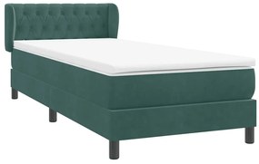 vidaXL Box Spring κρεβάτι με στρώμα σκούρο πράσινο 90x210εκ. Βελούδινο