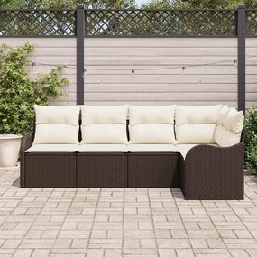 vidaXL Σετ Καναπέ Κήπου με μαξιλάρι 5 pcs Καφέ Πολυ ράταν