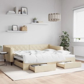 vidaXL Καναπές Κρεβάτι Συρόμενος Κρεμ 90x200 εκ. Ύφασμα & Συρτάρια