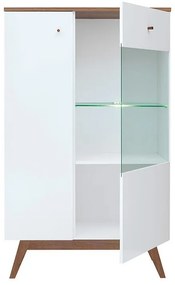 Βιτρίνα Boston AN105, 85x141x41cm, 42 kg, Γυαλιστερό λευκό, Άσπρο, Sibu πεύκο, Επεξεργασμένο γυαλί, Πλαστικοποιημένη μοριοσανίδα, Με πόρτες