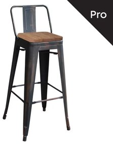 RELIX Wood Σκαμπό Bar-Pro με Πλάτη, Μέταλλο Βαφή Antique Black, Απόχρωση Ξύλου Dark Oak 44x44x75/100cm Ε5208,10