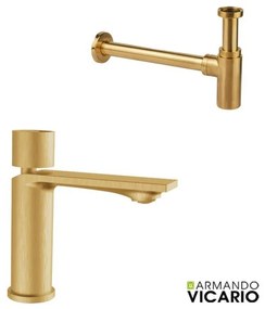 Armando Vicario Halo Gold Brushed Σιφών+Μπαταρία Νιπτήρος με βαλβίδα clic-clac