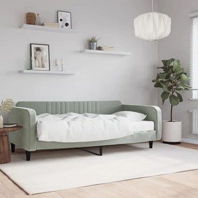 Καναπές Κρεβάτι με Στρώμα Ανοιχτό Γκρι 100 x 200 εκ. Βελούδινος