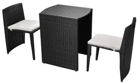 vidaXL Σετ Επίπλων Bistro 3 Τεμαχίων Μαύρο Συνθετ. Ρατάν με Μαξιλάρια