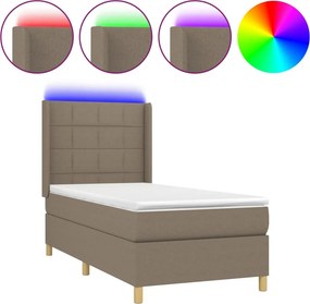vidaXL Κρεβάτι Boxspring με Στρώμα &amp; LED Taupe 90x190 εκ. Υφασμάτινο