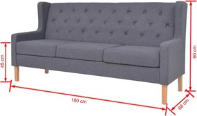 vidaXL Καναπές Τριθέσιος Γκρι Υφασμάτινος
