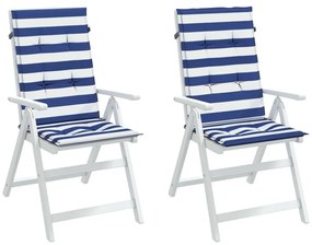 Μαξιλάρια Καρέκλας με Ψηλή Πλάτη 2 τεμ. Μπλε/Λευκά Ριγέ Ύφασμα - Πολύχρωμο