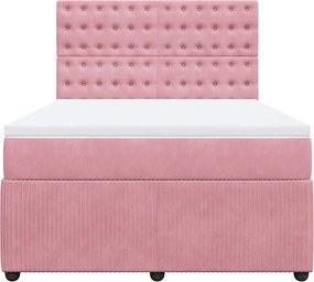 vidaXL Κρεβάτι Boxspring με Στρώμα Ροζ 140x200 εκ. Βελούδινο