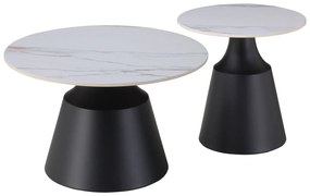 ΤΡΑΠΕΖΙΑ ΣΑΛΟΝΙΟΥ CORREN HM18264.04 ΚΕΡΑΜΙΚΑ TOP ΟΨΗ ΛΕΥΚΟΥ-ΧΡΥΣΟΥ ΜΑΡΜΑΡΟΥ Φ50εκ &amp; Φ70εκ