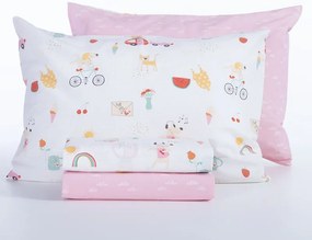 Σετ Σεντόνια Παιδικά 170X260 Happy Today White/Pink 5205495603605